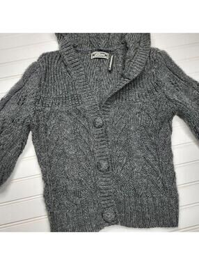 Guess Cable Knit Hooded Cardigan S/P Gray Button Front Sweater